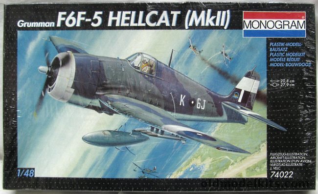 Monogram 1/48 Grumman F6F-5 Hellcat - FAA (Fleet Air Arm) or French Navy, 74022 plastic model kit
